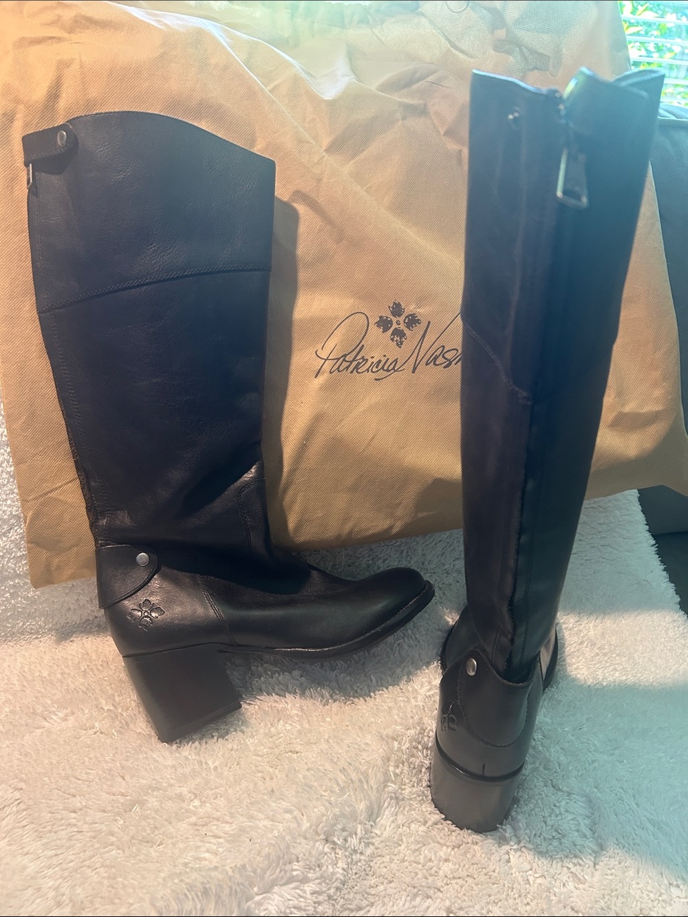 Patricia Nash Black Leather Knee-High Heeled Boots